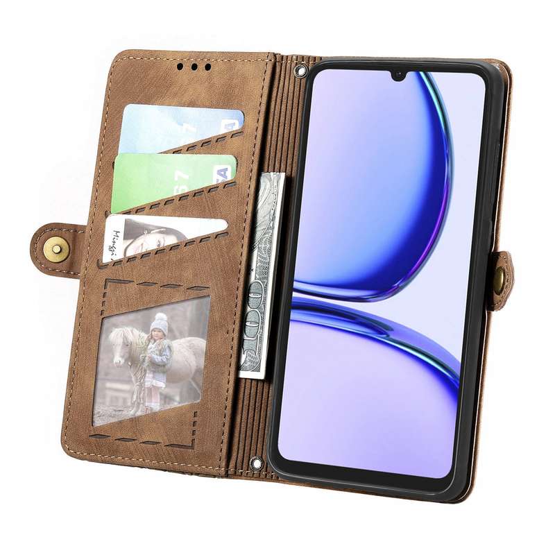 For Realme Note 50 Geometric Zipper Wallet Side Buckle Leather Phone Case(Brown)