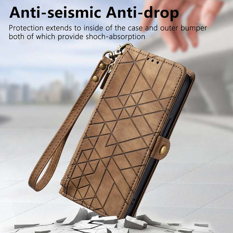 For Realme Note 50 Geometric Zipper Wallet Side Buckle Leather Phone Case(Brown)