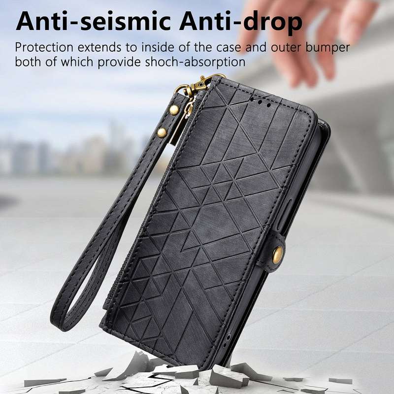 For Realme Note 50 Geometric Zipper Wallet Side Buckle Leather Phone Case(Black)