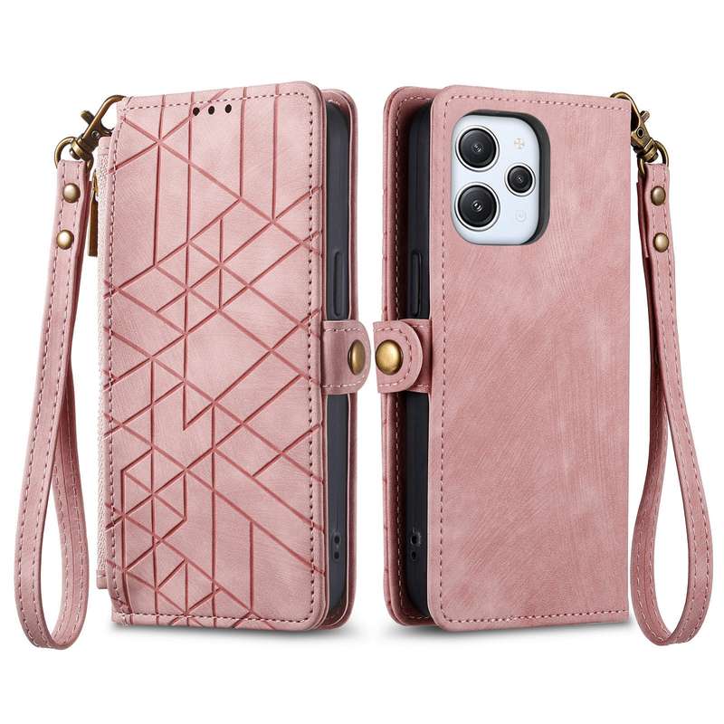 For Xiaomi Redmi 12 Geometric Zipper Wallet Side Buckle Leather Phone Case(Black)