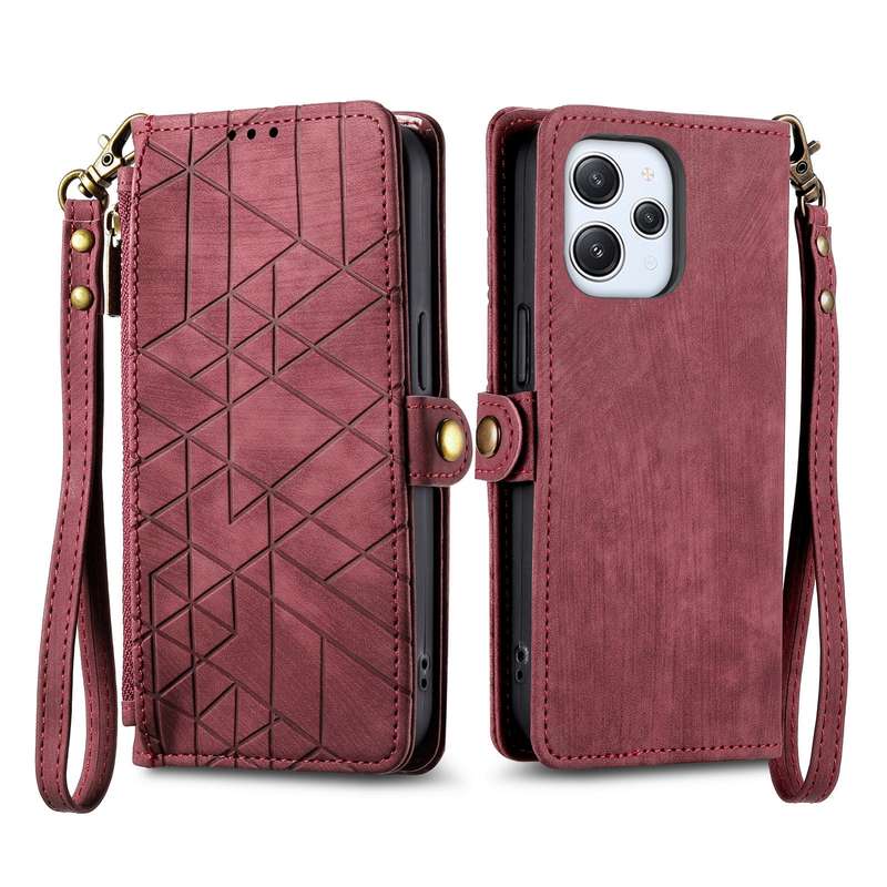 For Xiaomi Redmi 12 Geometric Zipper Wallet Side Buckle Leather Phone Case(Black)