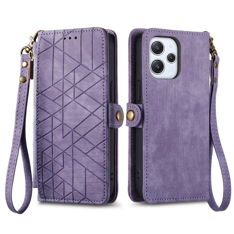 For Xiaomi Redmi 12 Geometric Zipper Wallet Side Buckle Leather Phone Case(Black)