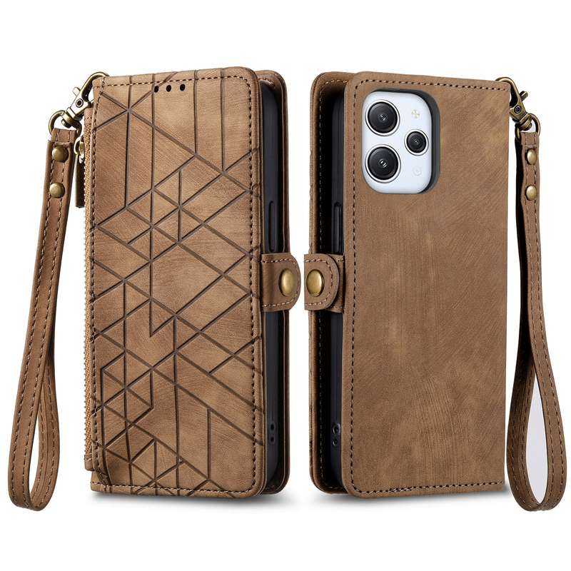 For Xiaomi Redmi 12 Geometric Zipper Wallet Side Buckle Leather Phone Case(Black)