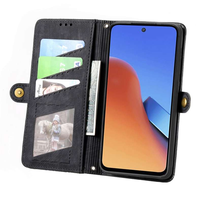 For Xiaomi Redmi 12 Geometric Zipper Wallet Side Buckle Leather Phone Case(Black)