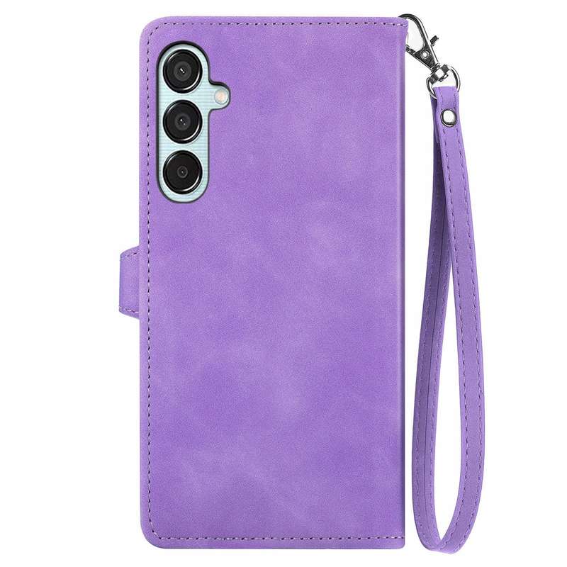 For Samsung Galaxy M15 Embossed Flower Zipper Leather Phone Case(Purple)