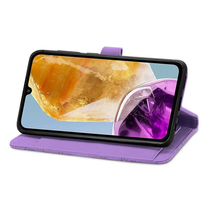 For Samsung Galaxy M15 Embossed Flower Zipper Leather Phone Case(Purple)