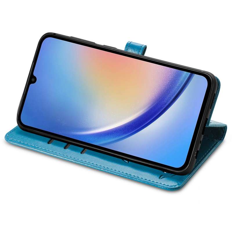 For Samsung Galaxy A35 5G Cat and Dog Embossed Leather Phone Case(Blue)