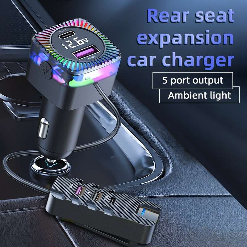 YQ3 66W Super Fast Charging 5 Port Rear Seat Extended Car Charger