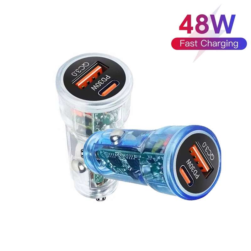 P35 48W PD30W+QC3.0 18W USB Transparent Car Quick Charge(Transparent Blue)
