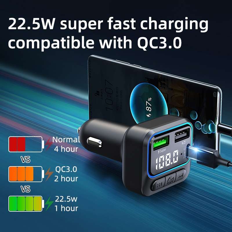 C40 Type-C + Dual USB QC3.0 Car Charger Bluetooth Hands-free Call Adapter Car MP3 Music Player