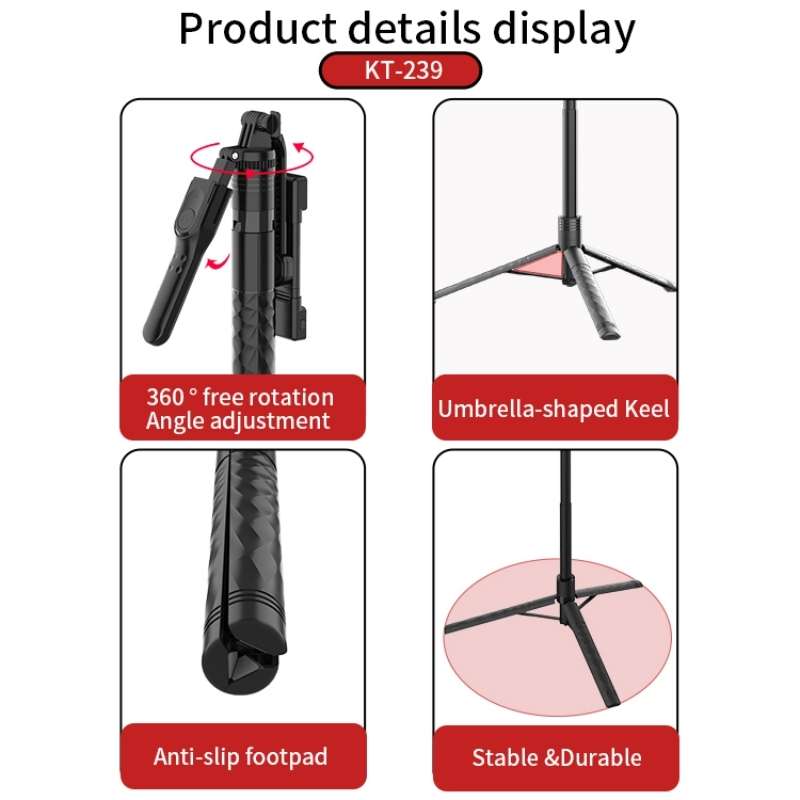 JMARY KT325+NB30 1.6m Portable Aluminum Alloy Action Camera Rotating Tripod Holder