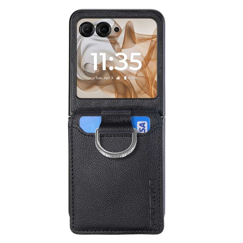 For Motorola Razr 50 Ultra Litchi Texture Leather Ring Wallet Phone Case(Black)