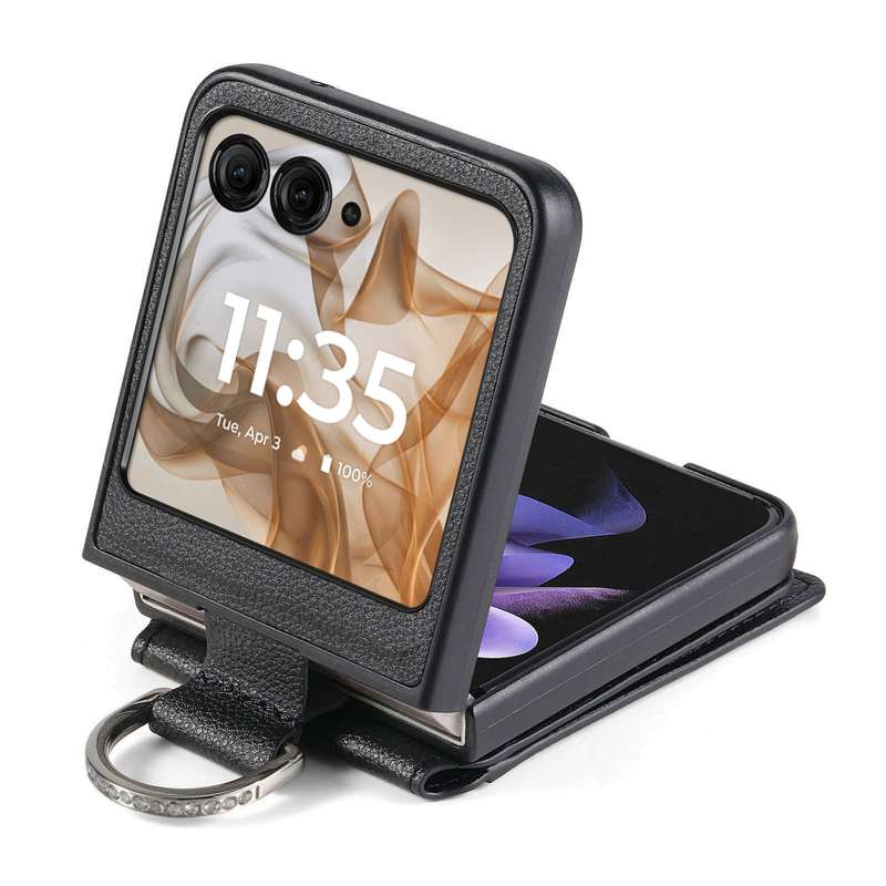 For Motorola Razr 50 Ultra Litchi Texture Leather Ring Wallet Phone Case(Black)