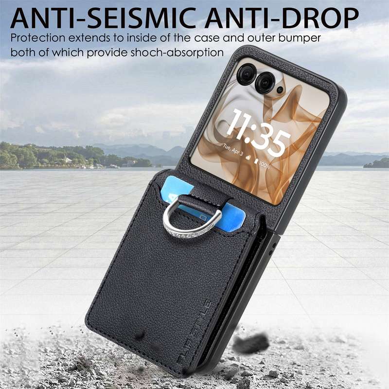 For Motorola Razr 50 Ultra Litchi Texture Leather Ring Wallet Phone Case(Black)