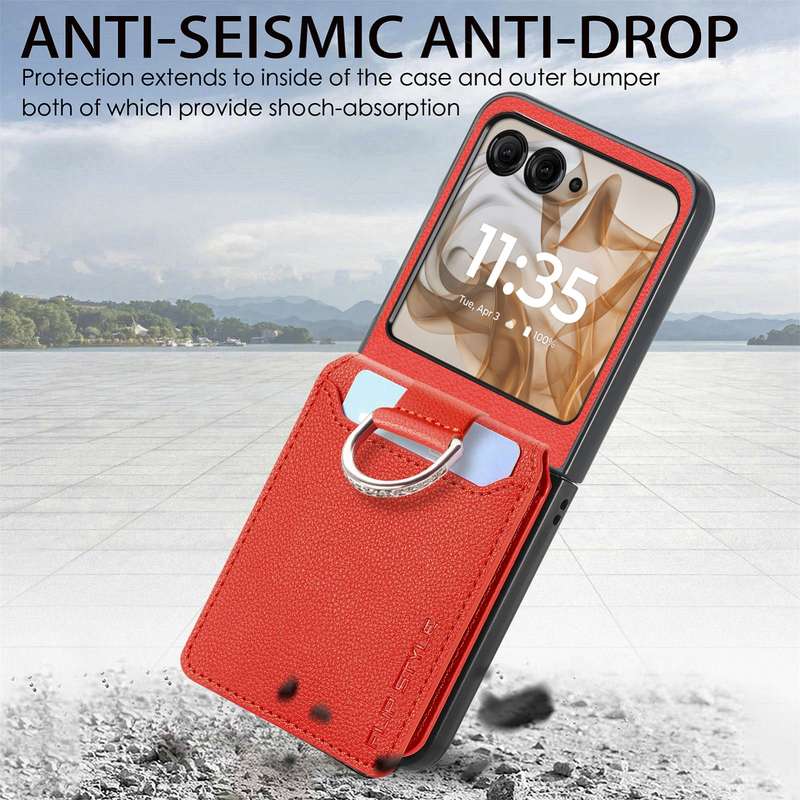 For Motorola Razr 50 Ultra Litchi Texture Leather Ring Wallet Phone Case(Orange)
