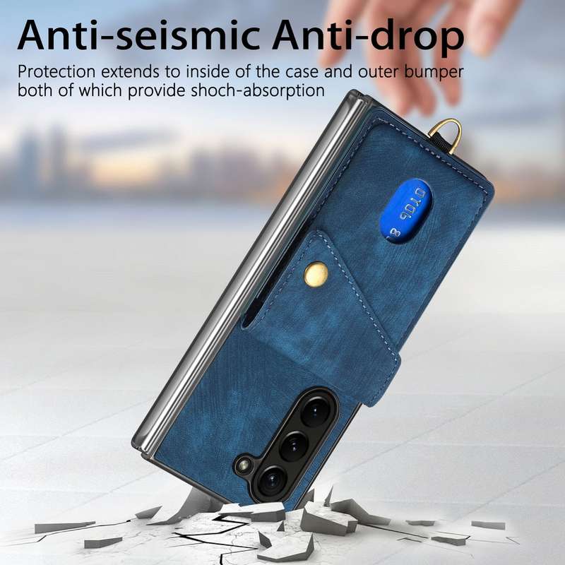 For Samsung Galaxy Z Fold6 5G Retro Card Wallet Fold Leather Phone Case with Strap(Bule)