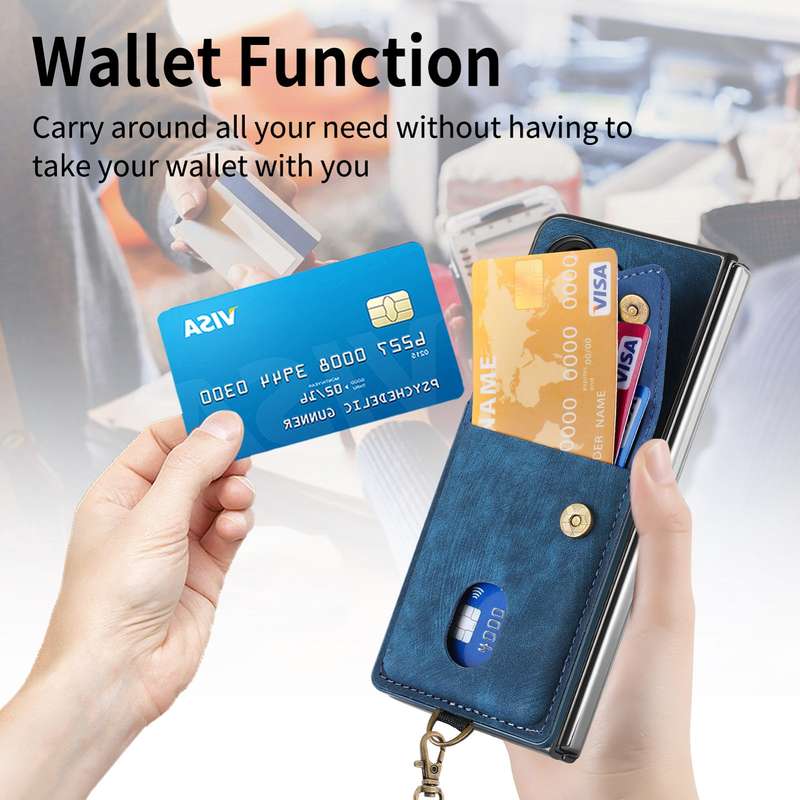 For Samsung Galaxy Z Fold6 5G Retro Card Wallet Fold Leather Phone Case with Strap(Bule)