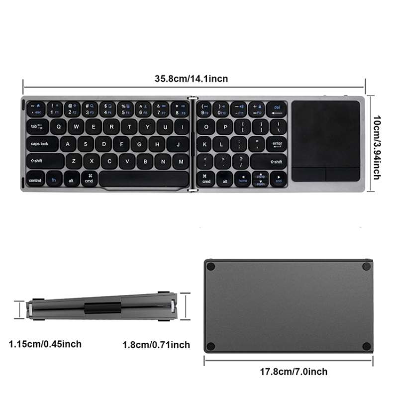 FK328T Cell Phone Tablet Laptop Wireless Bluetooth Keyboard Portable 3-Folded Keyboard