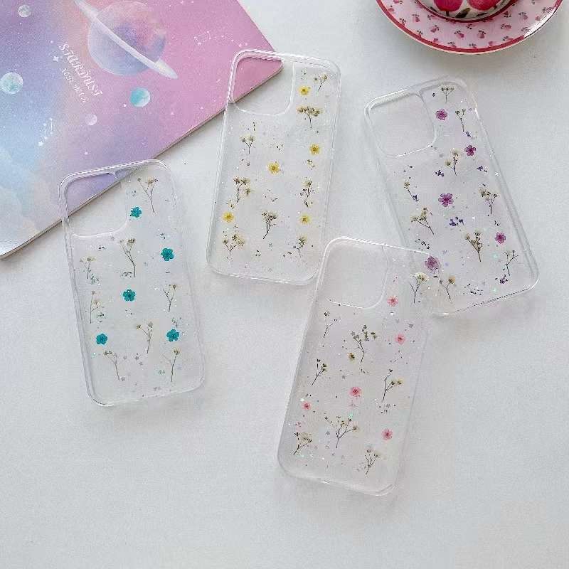 For iPhone 16 Pro Max Gypsophila Flowers Pattern TPU Protective Phone Case(Yellow)