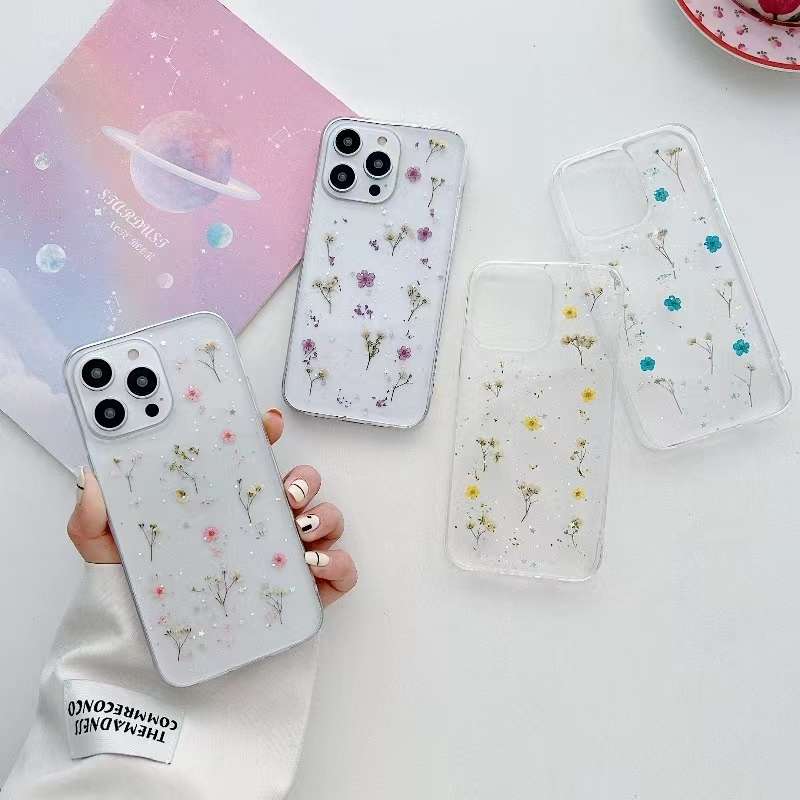 For iPhone 16 Pro Max Gypsophila Flowers Pattern TPU Protective Phone Case(Yellow)