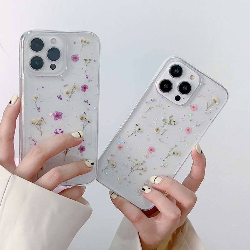 For iPhone 16 Pro Max Gypsophila Flowers Pattern TPU Protective Phone Case(Yellow)