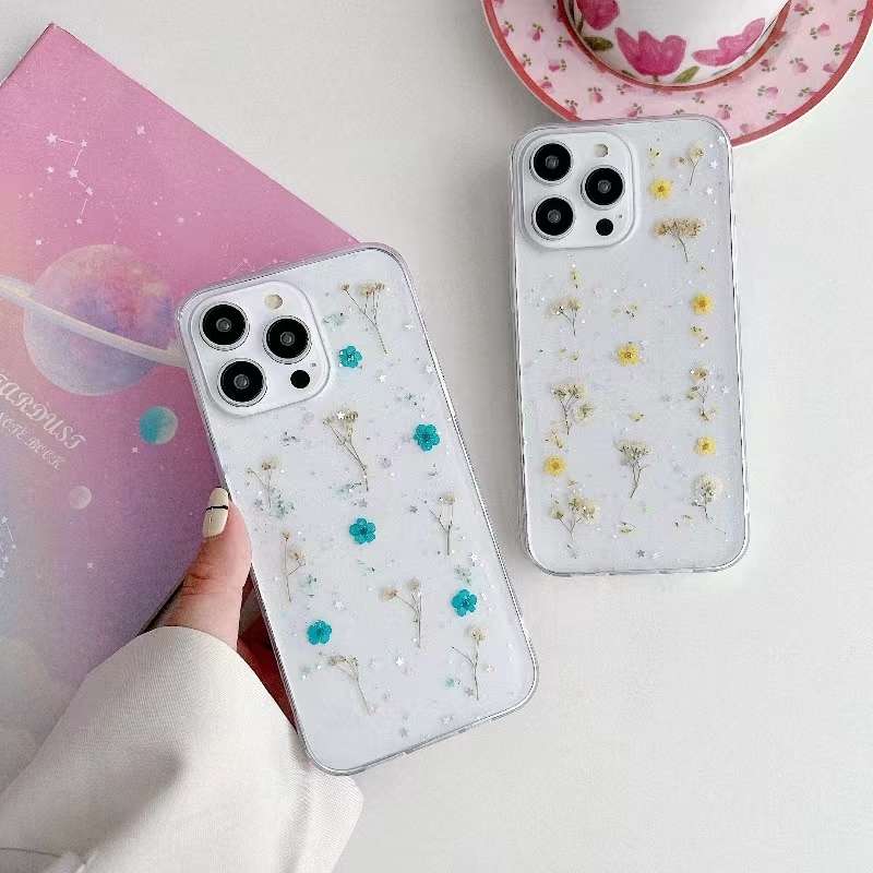 For iPhone 16 Pro Max Gypsophila Flowers Pattern TPU Protective Phone Case(Yellow)