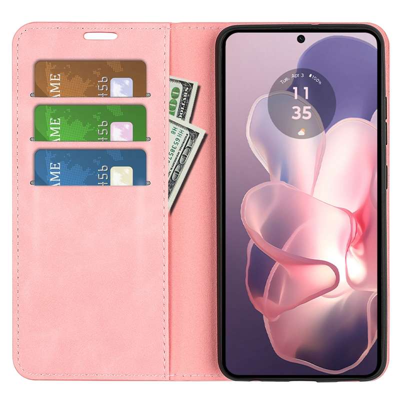 For Motorola Moto G Power 5G 2024 Retro-skin Magnetic Suction Leather Phone Case(Pink)