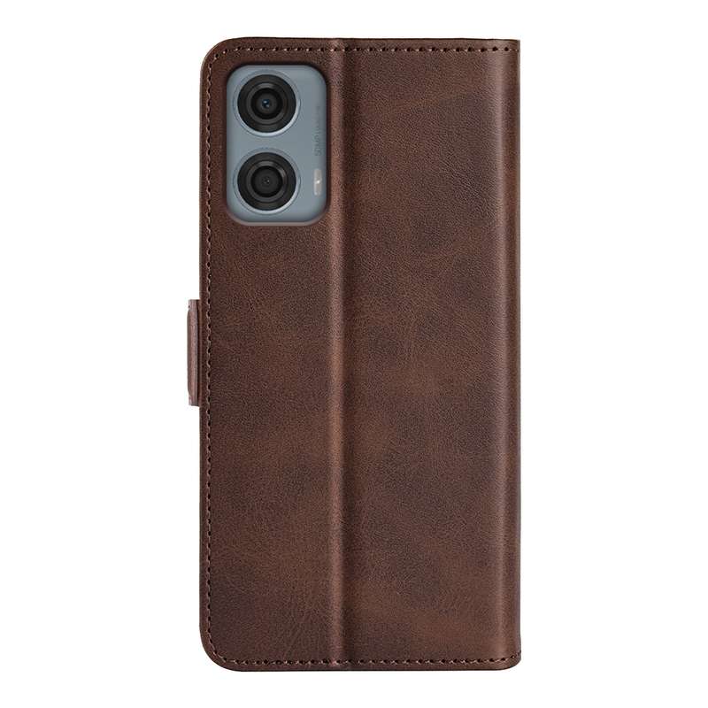 For Motorola Moto G24 Power Dual-side Magnetic Buckle Horizontal Flip Leather Phone Case(Brown)