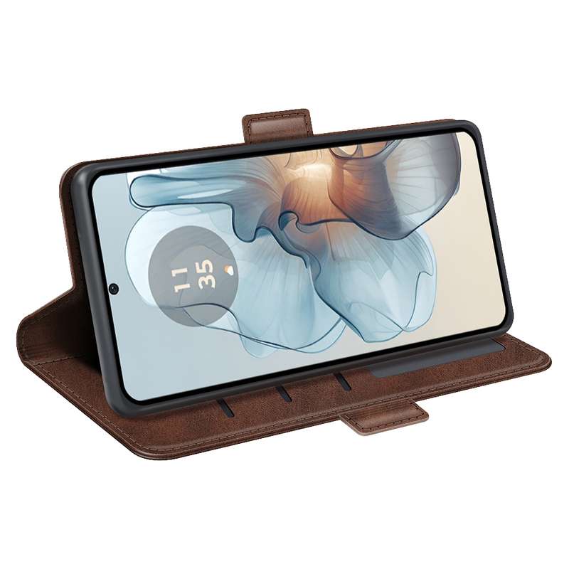 For Motorola Moto G24 Power Dual-side Magnetic Buckle Horizontal Flip Leather Phone Case(Brown)