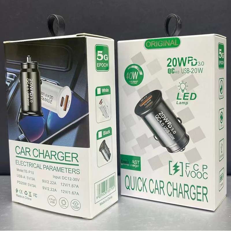 P10 Mini Style QC4.0 USB / PD20W Dual Port Car Charger(Black)