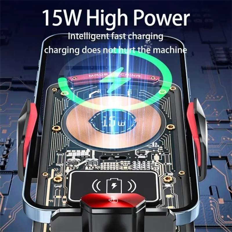 A6 Car Automatic Clamping Phone Holder 15W Magnetic Wireless Charger(Red)