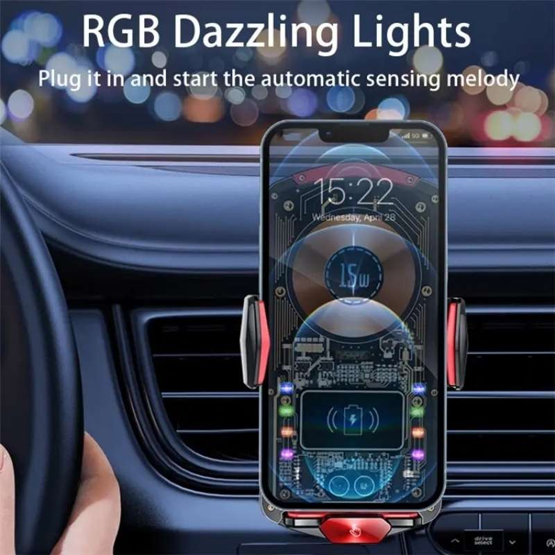 A6 Car Automatic Clamping Phone Holder 15W Magnetic Wireless Charger(Red)