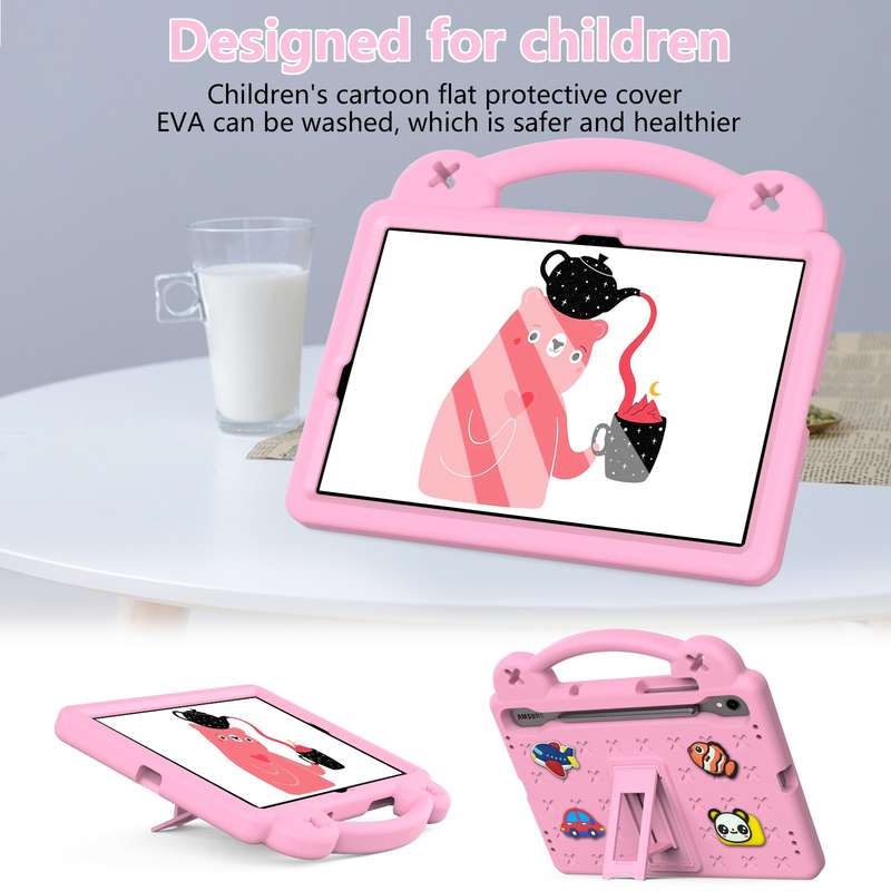For Samsung Galaxy Tab S9 FE / X510N Handle Kickstand Children EVA Shockproof Tablet Case(Pink)