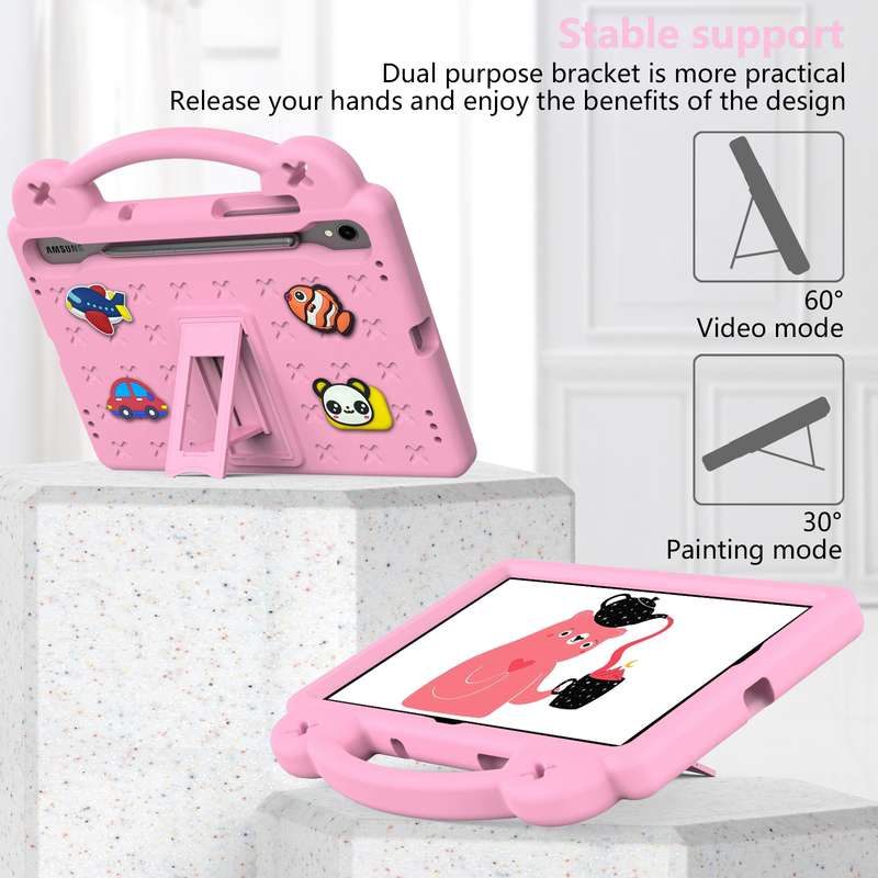 For Samsung Galaxy Tab S9 FE / X510N Handle Kickstand Children EVA Shockproof Tablet Case(Pink)