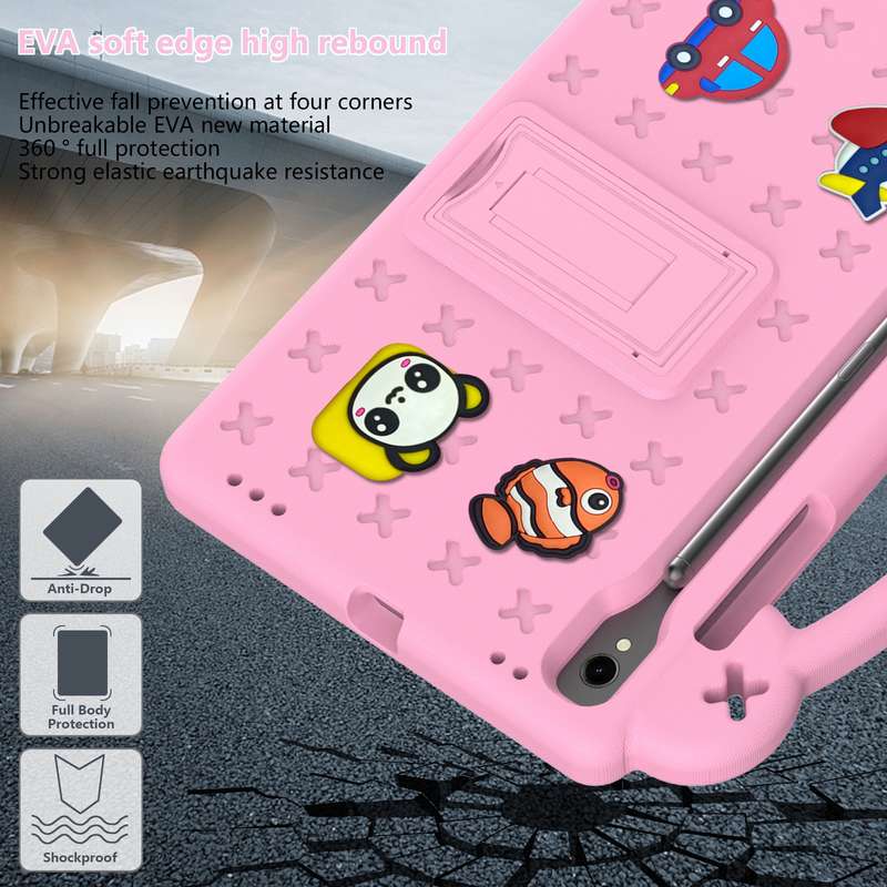 For Samsung Galaxy Tab S9 FE / X510N Handle Kickstand Children EVA Shockproof Tablet Case(Pink)