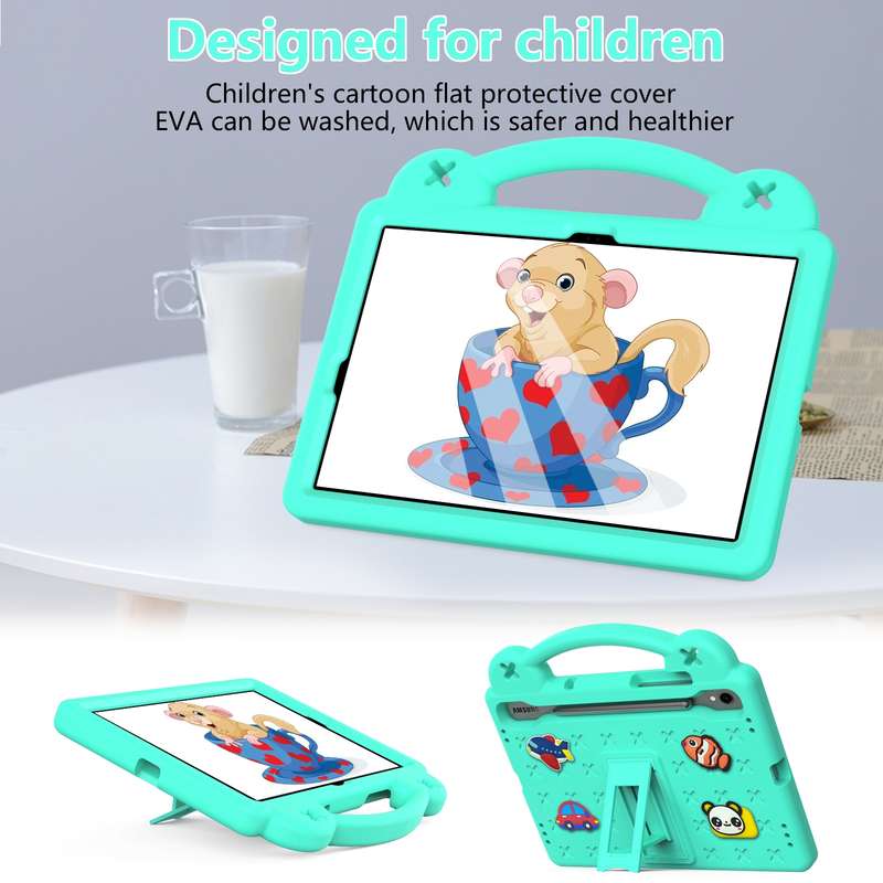 For Samsung Galaxy Tab S9 FE / X510N Handle Kickstand Children EVA Shockproof Tablet Case(Sky Blue)