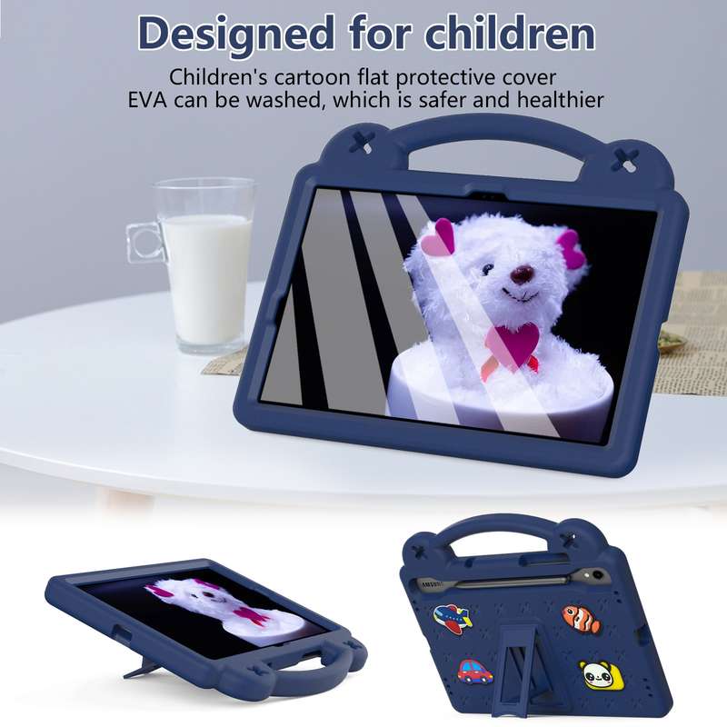 For Samsung Galaxy Tab S9 FE / X510N Handle Kickstand Children EVA Shockproof Tablet Case(Sky Blue)