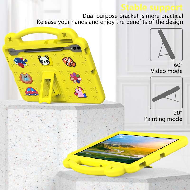 For Samsung Galaxy Tab S9 FE+ 12.4 X610N Handle Kickstand Children EVA Shockproof Tablet Case(Yellow