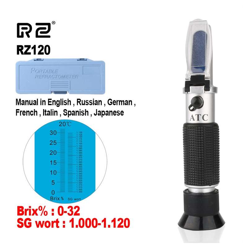 RZ120 Refractometer Beer Brix Wort Sugar Alcohol Specific Gravity Salinity Measurement Handheld Tool