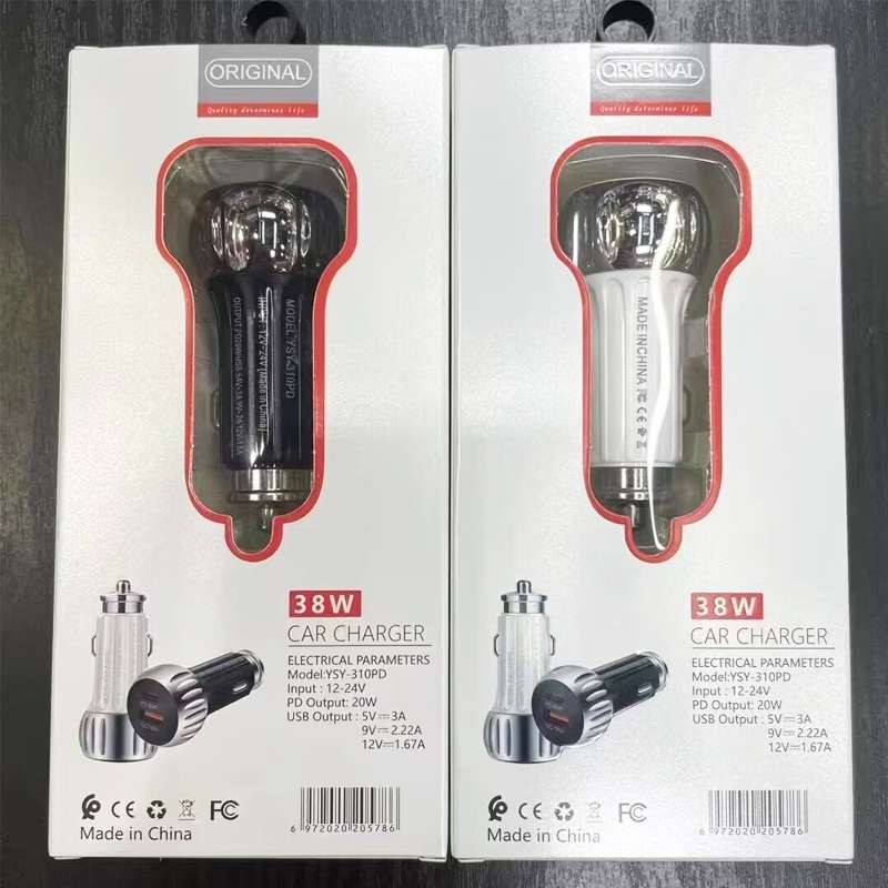 YSY-310PD 38W PD20W USB-C + QC3.0 18W USB Dual Port Fast Car Charger(White)