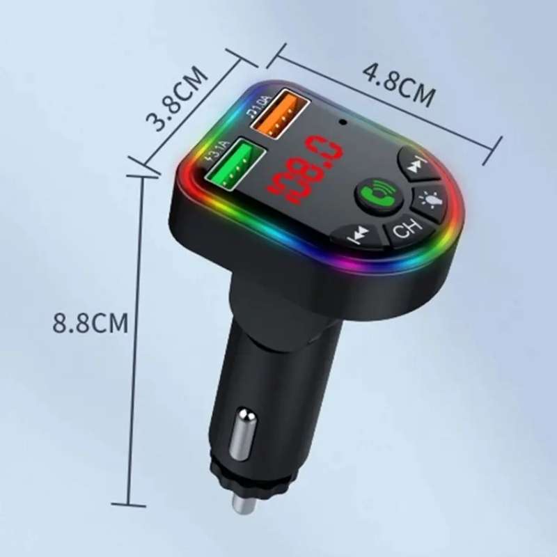 P5 Support U Disk Colorful Ambient Light Car Charger Digital Display Bluetooth Wireless Car MP3 Play