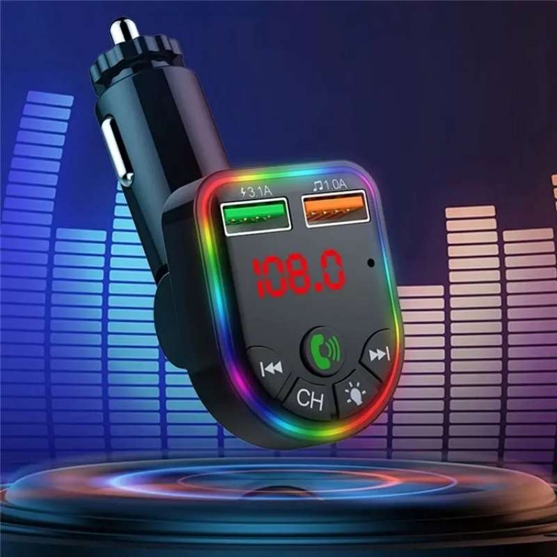 P5 Support U Disk Colorful Ambient Light Car Charger Digital Display Bluetooth Wireless Car MP3 Play