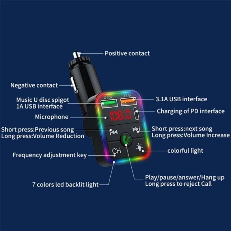 P2 Dual USB Port Cigarette Lighter Car Charger Support Bluetooth Hands Free Calling Car Player Charg