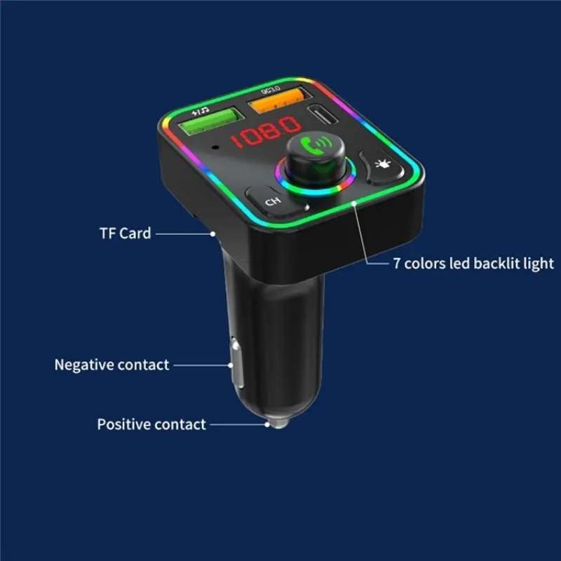 PDF3 7-Color Lights Hands-Free Bluetooth Calling MP3 Wireless Player PD/QC3.0 Fast Car Charger