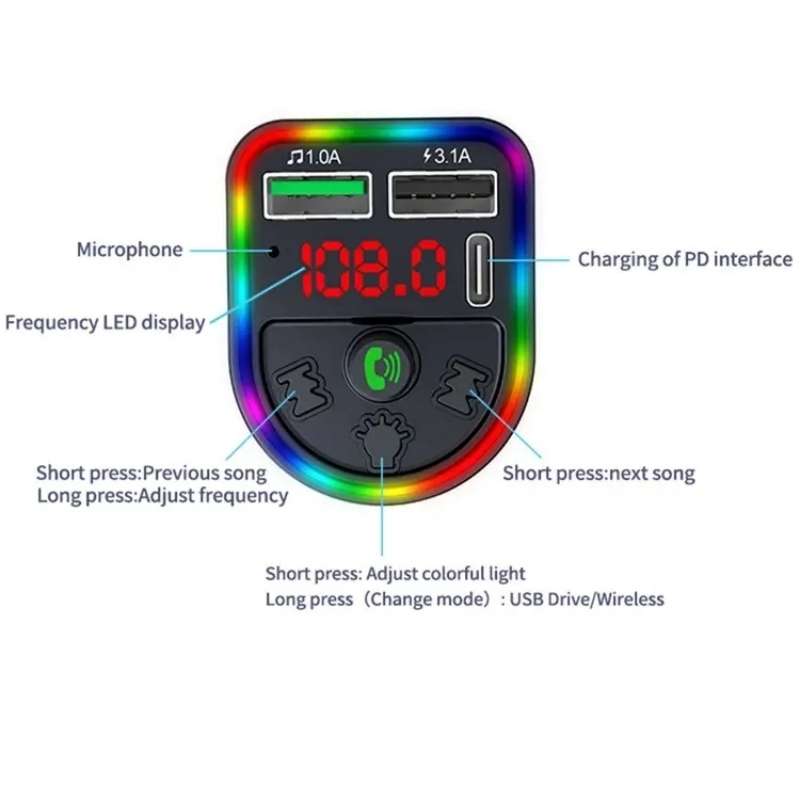 F21 PD + USB Car Charger Bluetooth Car Adapter Handsfree Call FM Transmitter MP3 Music Player