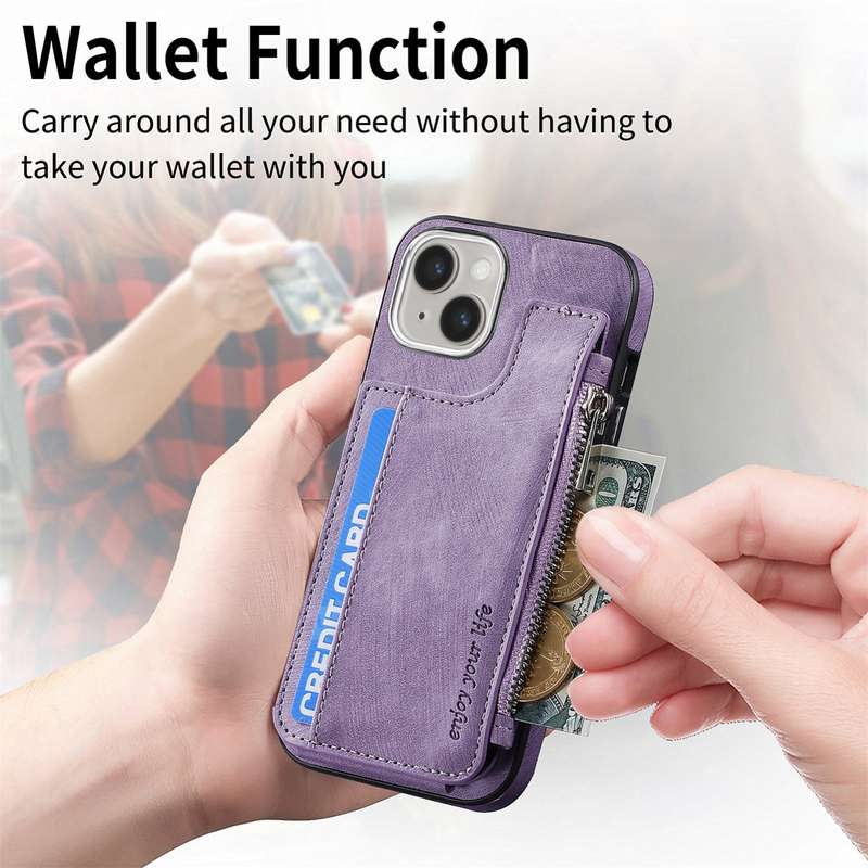 For iPhone 15 Magsafe Zipper RFID Wallet All-inclusive Shockrpoof Phone Case(Brown)