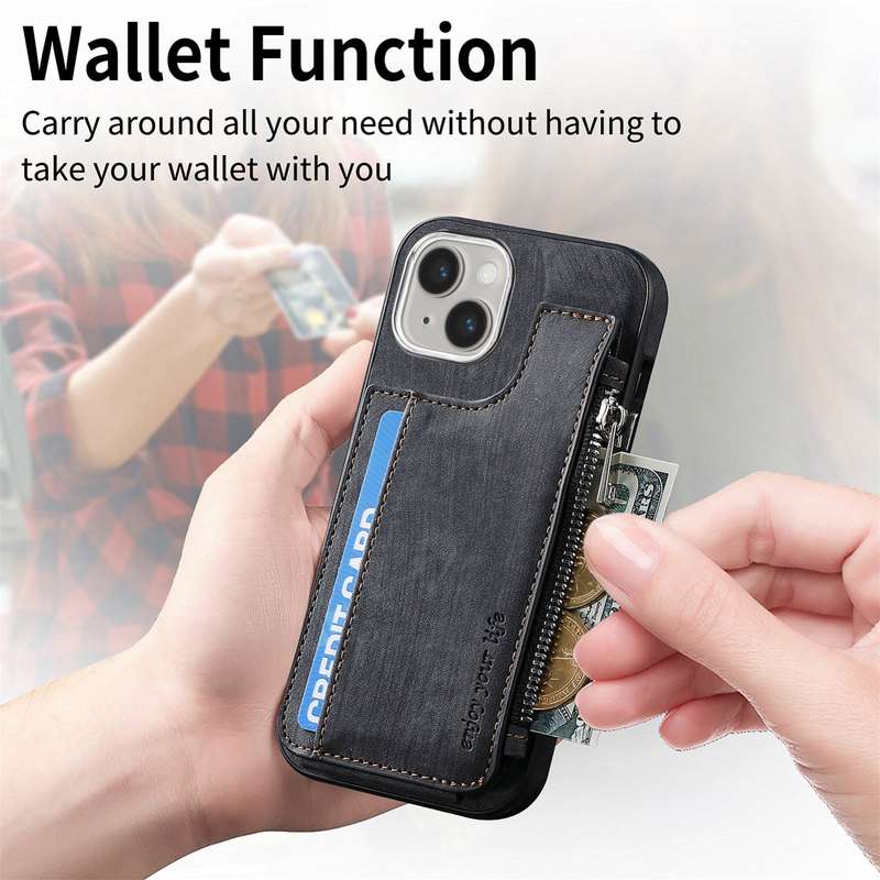 For iPhone 15 Magsafe Zipper RFID Wallet All-inclusive Shockrpoof Phone Case(Brown)