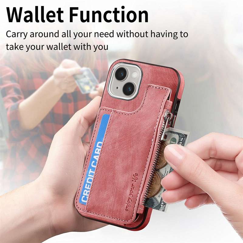 For iPhone 15 Magsafe Zipper RFID Wallet All-inclusive Shockrpoof Phone Case(Brown)