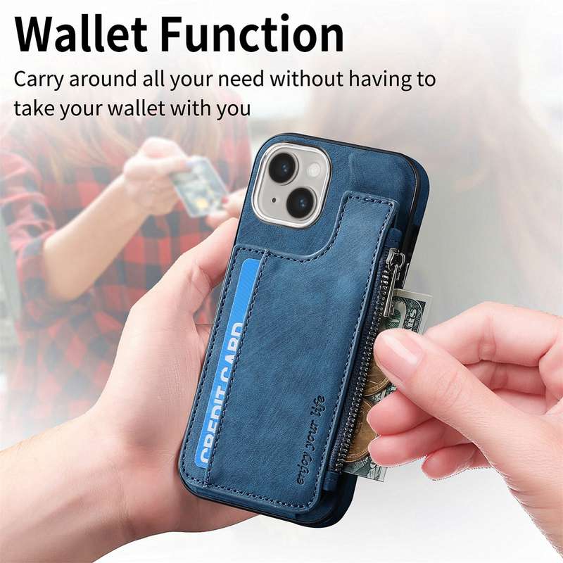 For iPhone 15 Magsafe Zipper RFID Wallet All-inclusive Shockrpoof Phone Case(Brown)