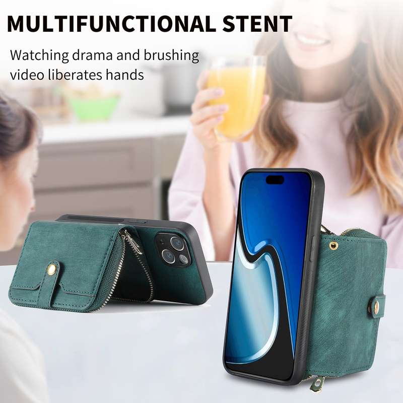 For iPhone 15 Crossbody Multi-function Zipper Wallet Phone Case(Black)